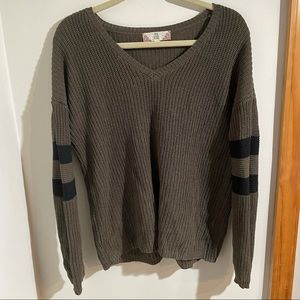 Pink Rose Green Varsity Sleeve Striped Sweater